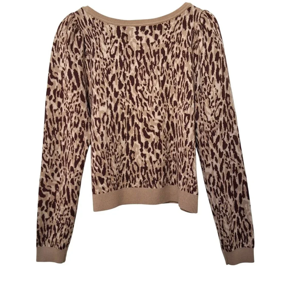 Maeve Puff Sleeve‎ Animal Print Pullover Sweater Womens XL Neutral NWOT